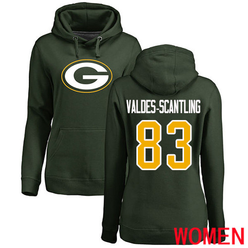 Green Bay Packers Green Women #83 Valdes-Scantling Marquez Name And Number Logo Nike NFL Pullover Hoodie Sweatshirts->nfl t-shirts->Sports Accessory